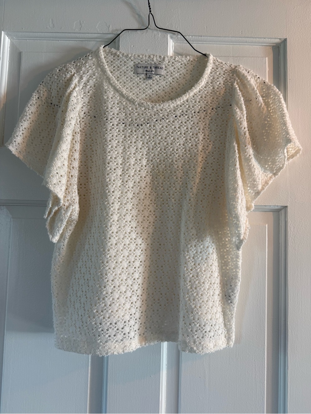 Like New Texture and Thread by Madewell, Cream Crochet Short-Sleeve Top, Sz S